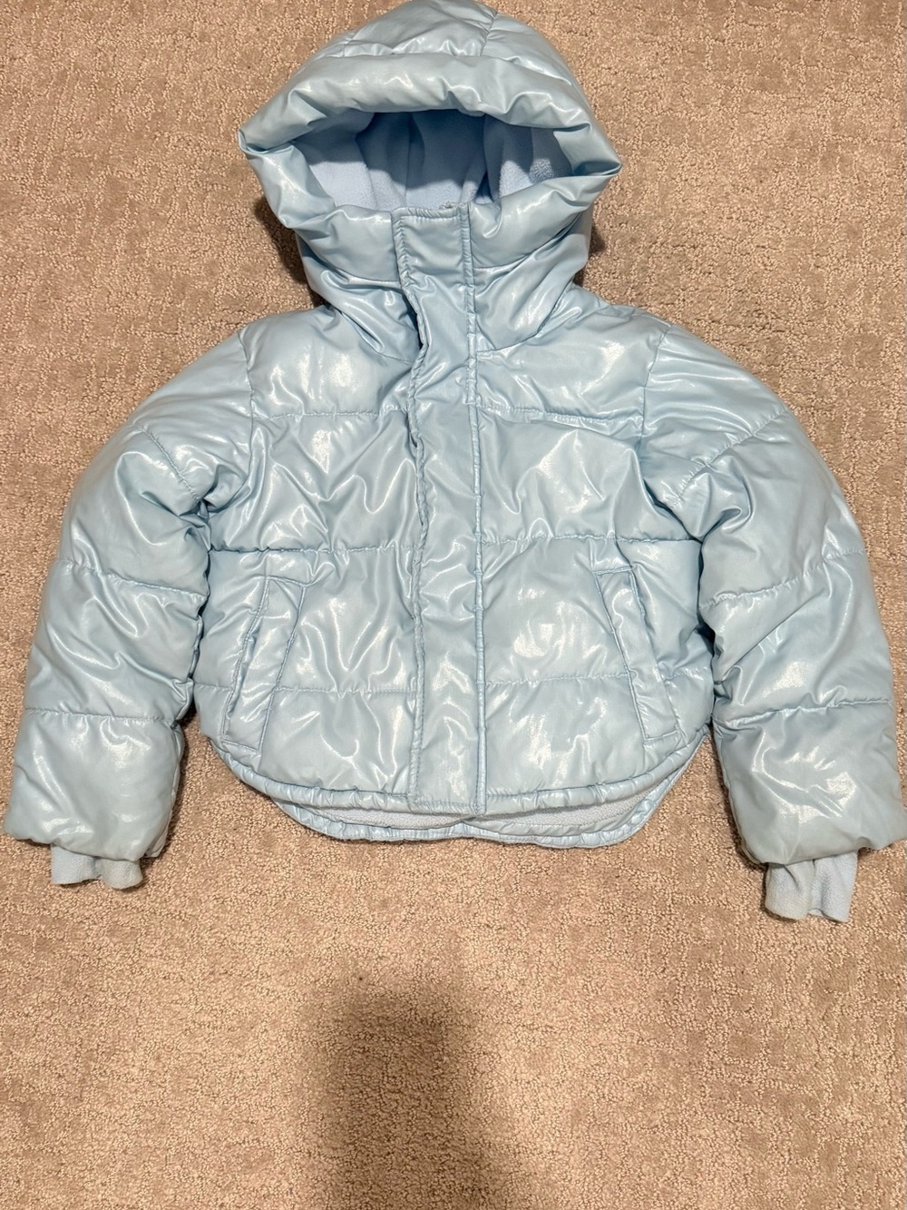 All in Motion Baby Blue Shiny Puffer Jacket Fleece Lined Kids XS (4/5)